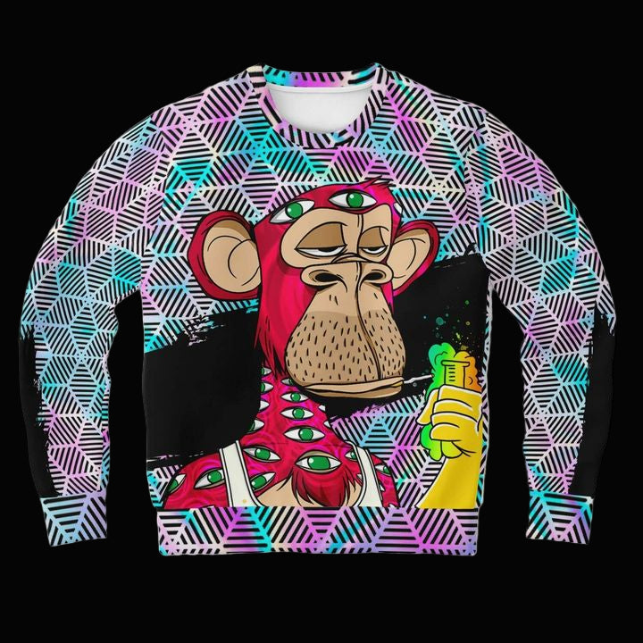 Monkey Holographic Psychedelic 3d Ugly Christmas Sweater ? Usalast