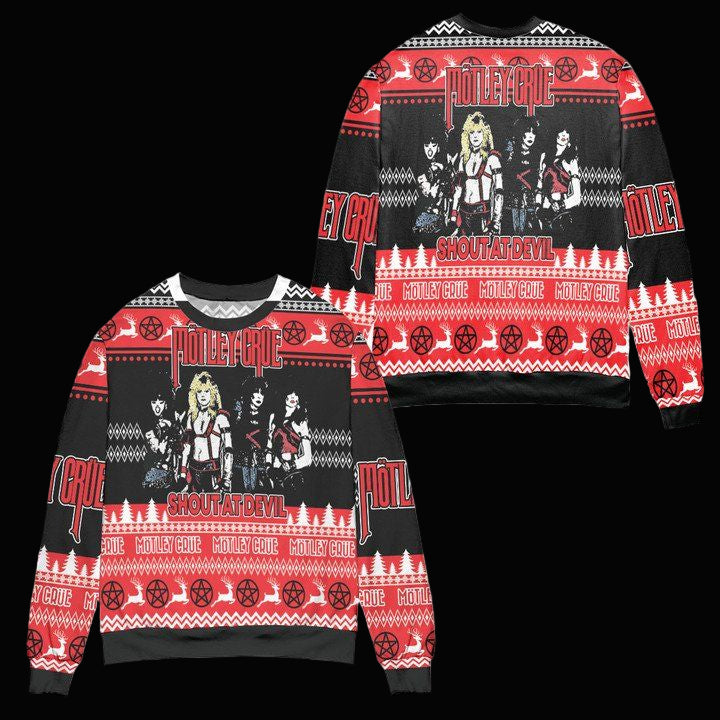 Motley Crue Band Shout At Devil Ugly Christmas Sweater ? Black Red ? Usalast