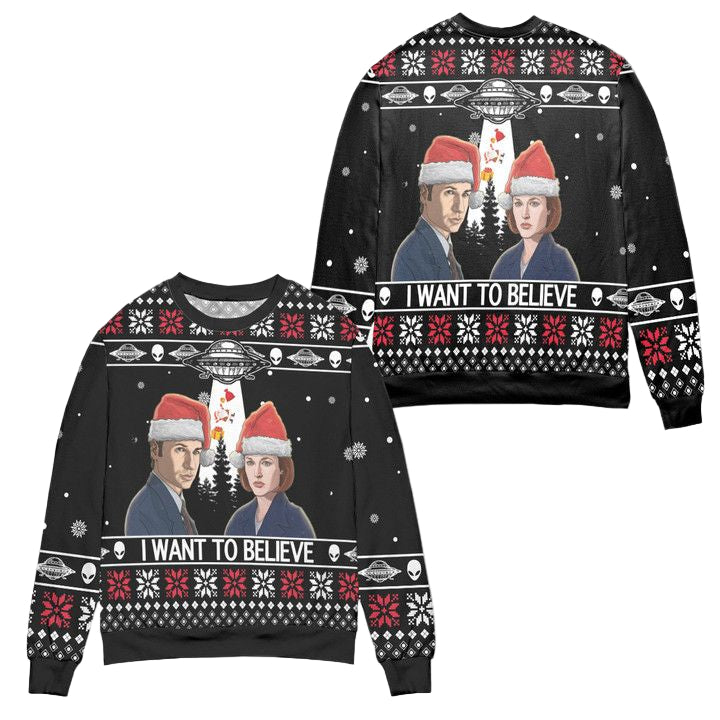 Mr And Mrs Smith I Want To Believe Ugly Christmas Sweater ? Black ? Usalast
