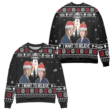Mr And Mrs Smith I Want To Believe Ugly Christmas Sweater ? Black ? Usalast