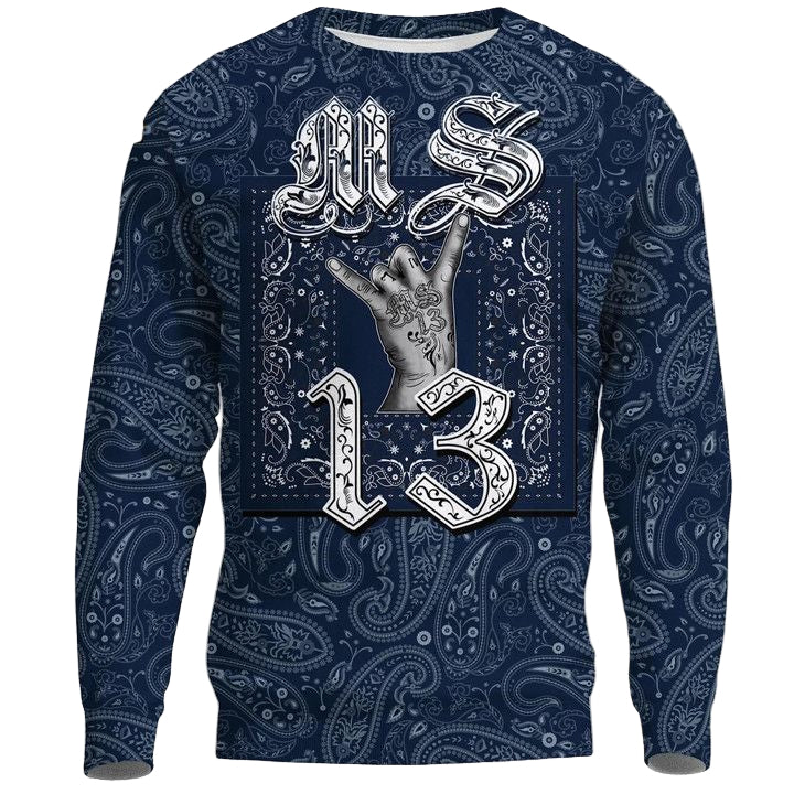 Ms-13 Gang Sweater ? Blue Bandana Pattern A21 ? Usalast