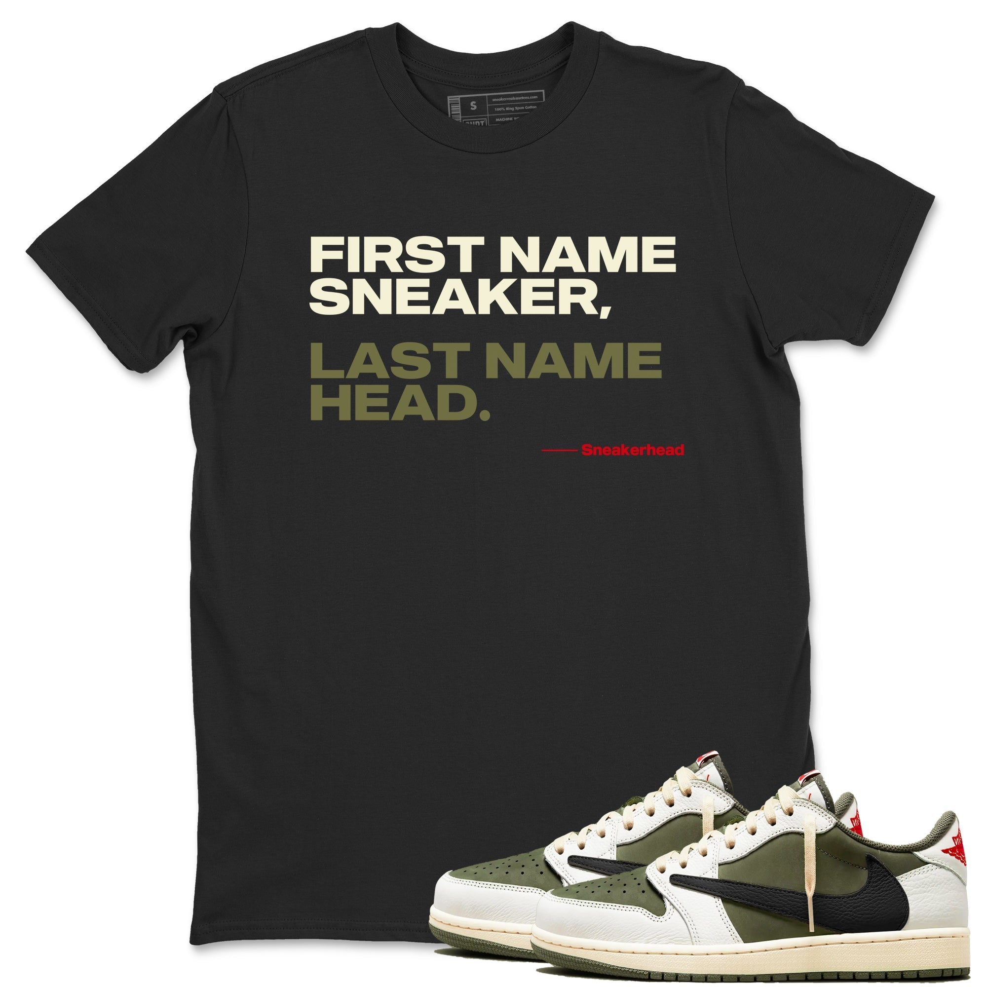 My Name Is Sneakerhead Sneaker Tees - Air Jordan 1 Travis Scott Medium Olive