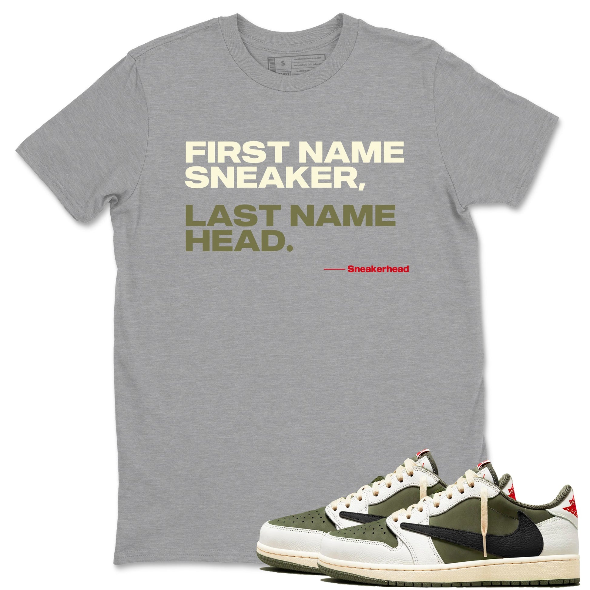 My Name Is Sneakerhead Sneaker Tees - Air Jordan 1 Travis Scott Medium Olive