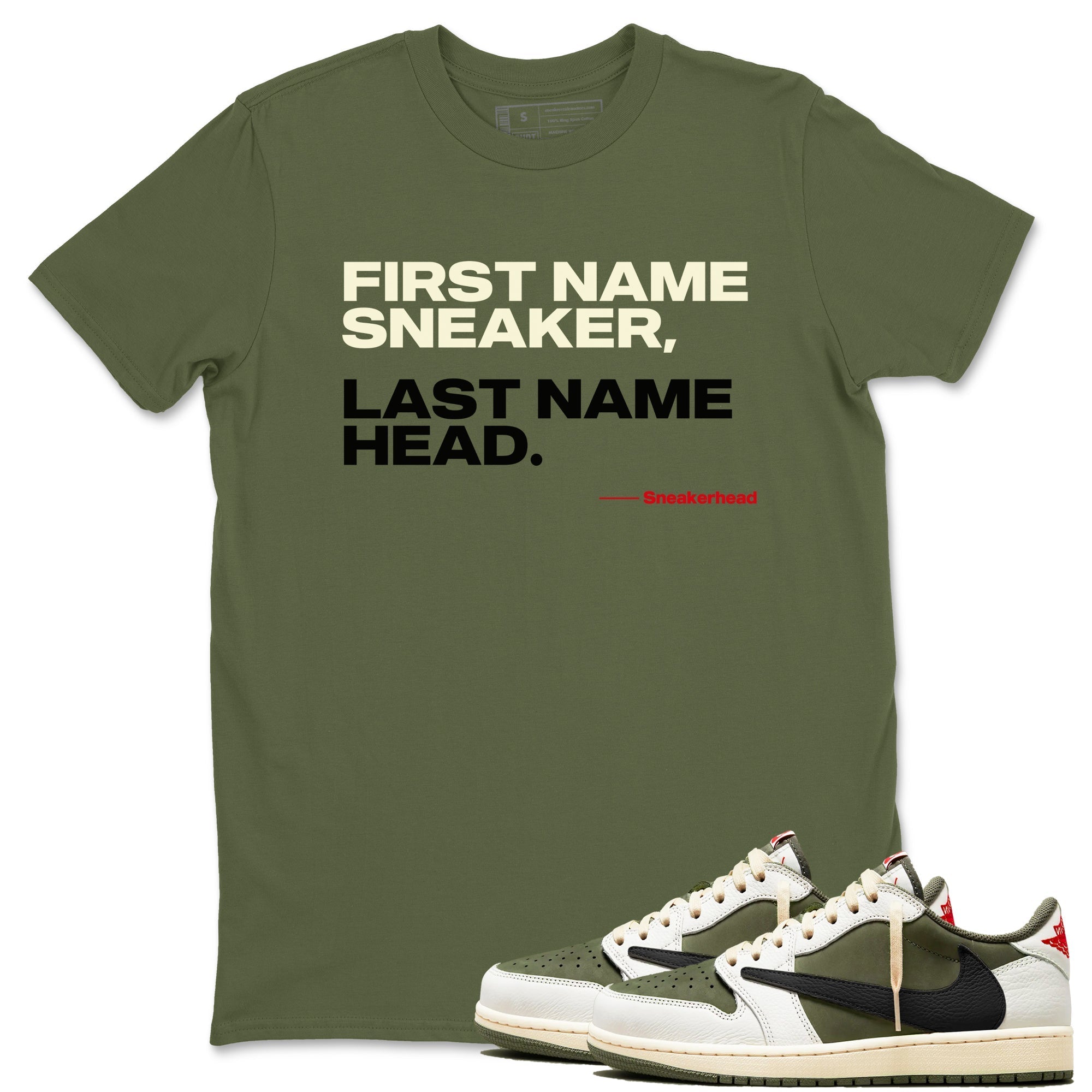 My Name Is Sneakerhead Sneaker Tees - Air Jordan 1 Travis Scott Medium Olive