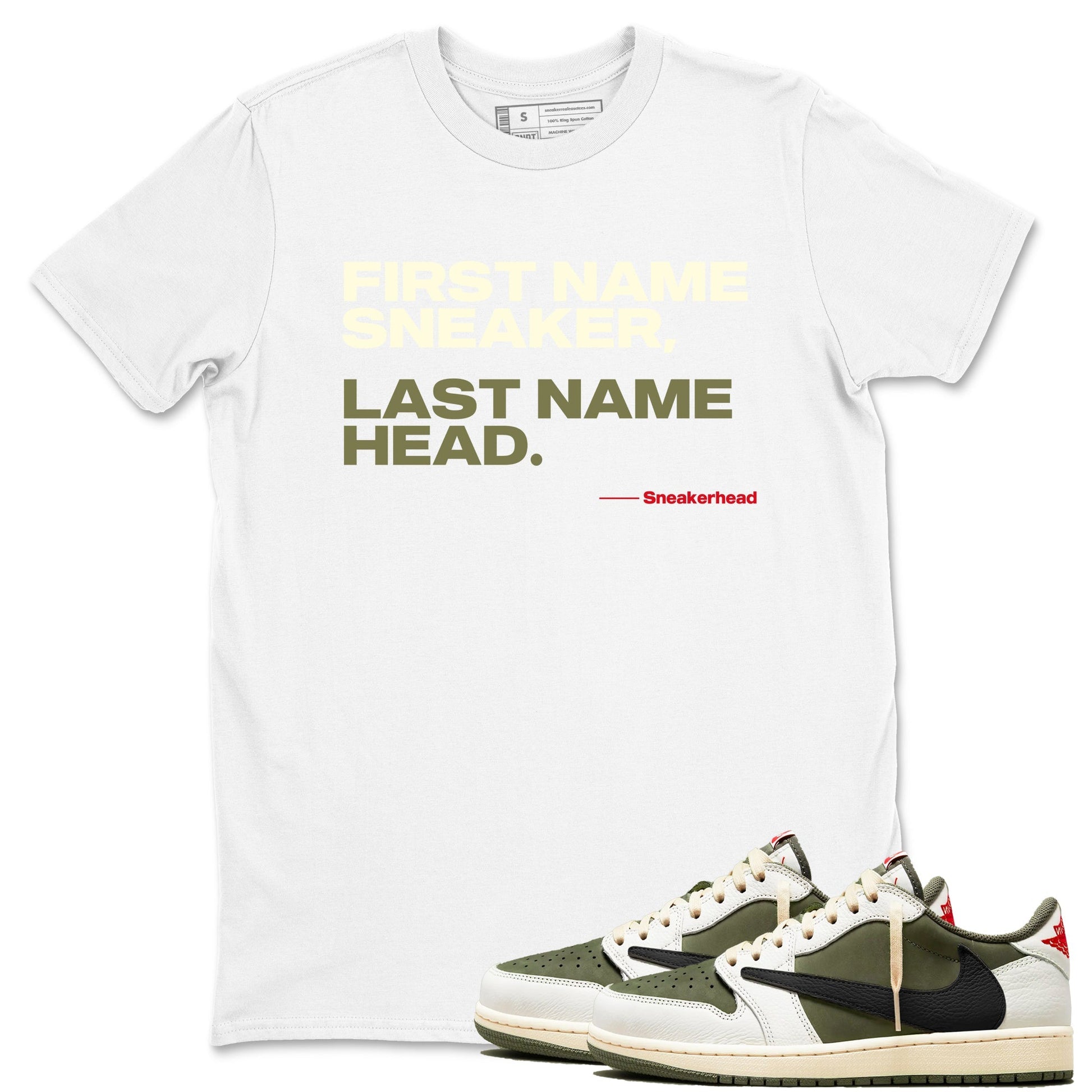 My Name Is Sneakerhead Sneaker Tees - Air Jordan 1 Travis Scott Medium Olive