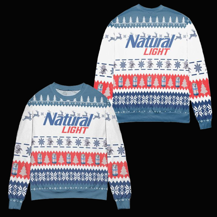 Natural Light Beer Christmas Pattern Ugly Christmas Sweater ? Usalast