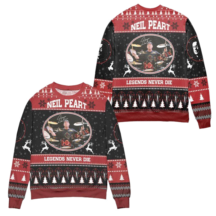 Neil Peart Legends Never Die Ugly Christmas Sweater ? Black Red ? Usalast