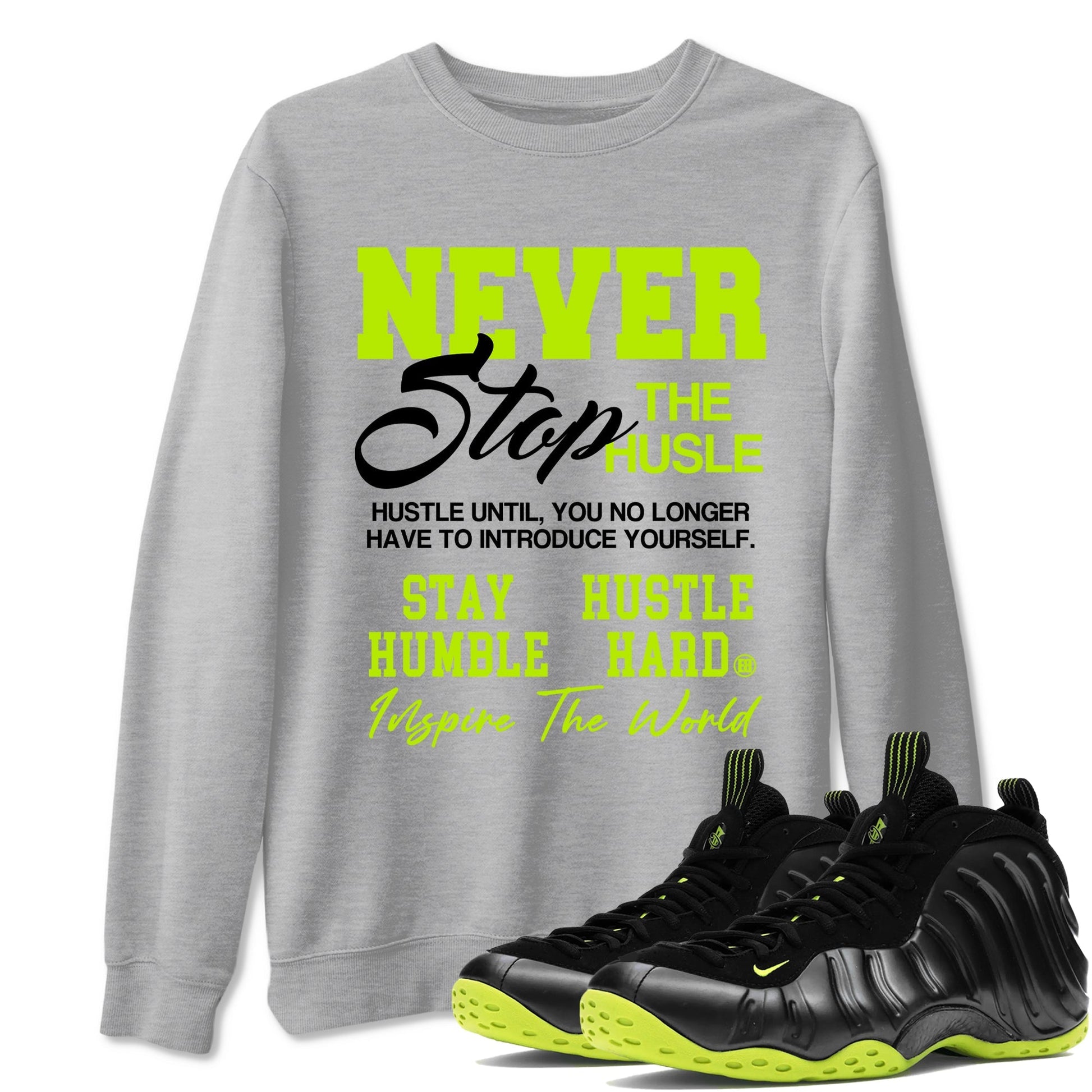Never Stop The Hustle Sneaker Tees - Air Foamposite One Black Volt