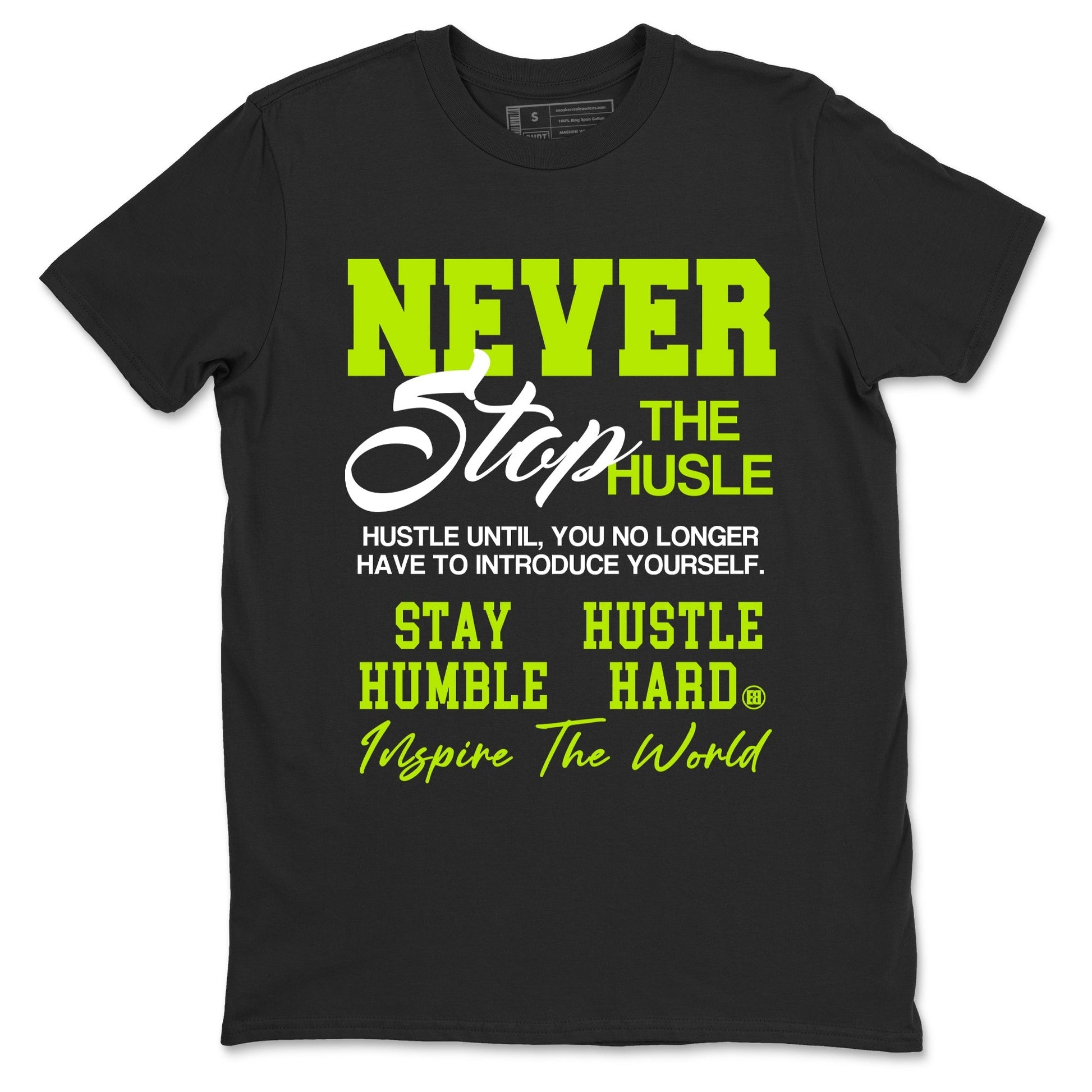 Never Stop The Hustle Sneaker Tees - Air Foamposite One Black Volt