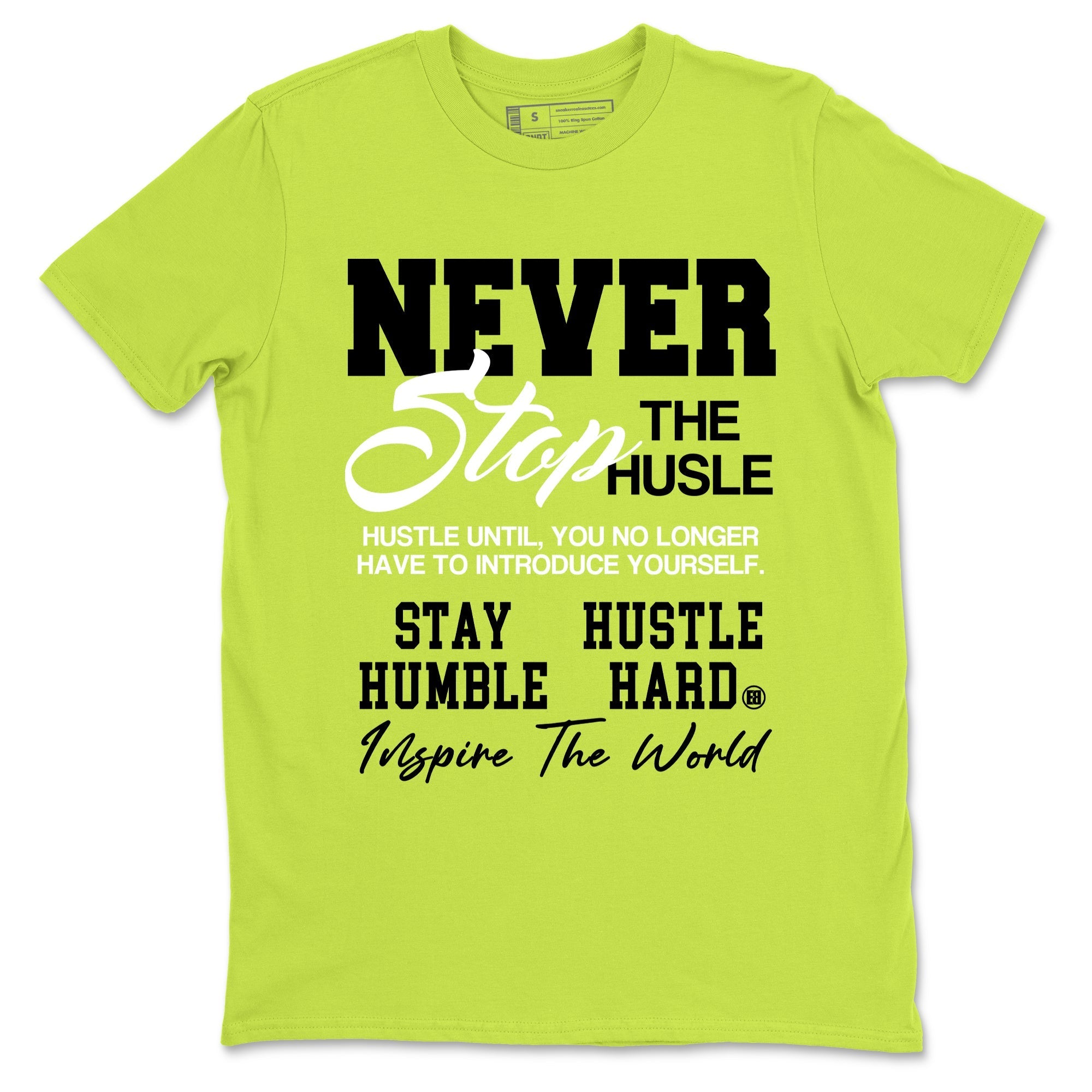 Never Stop The Hustle Sneaker Tees - Air Foamposite One Black Volt