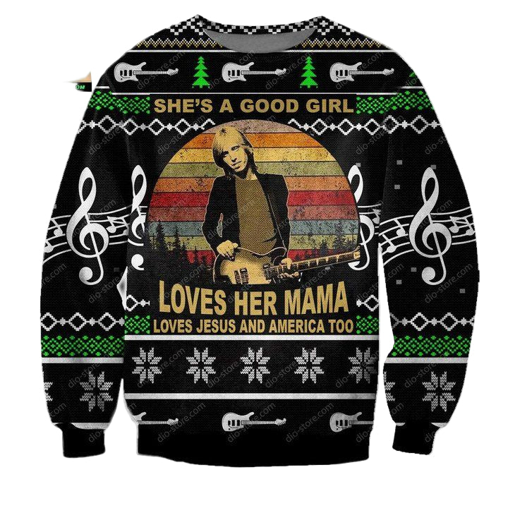 New Tom Petty Shes A Good Girl Loves Her Mama Christmas Sweater ? Usalast
