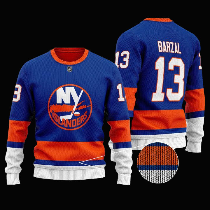 Nhl New York Islanders Barzal 13 Navy And Orange Sweater ? Usalast