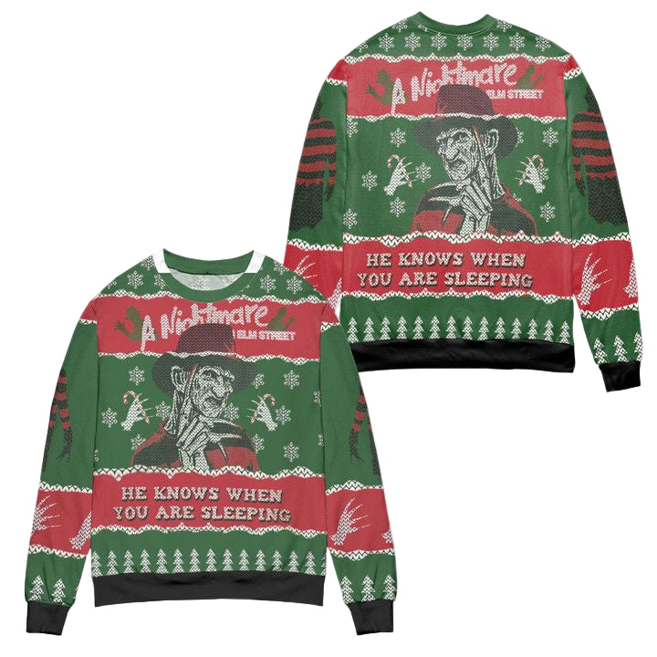 Nightmare On Elm Street He Knows Ugly Christmas Sweater ? Green Red ? Usalast