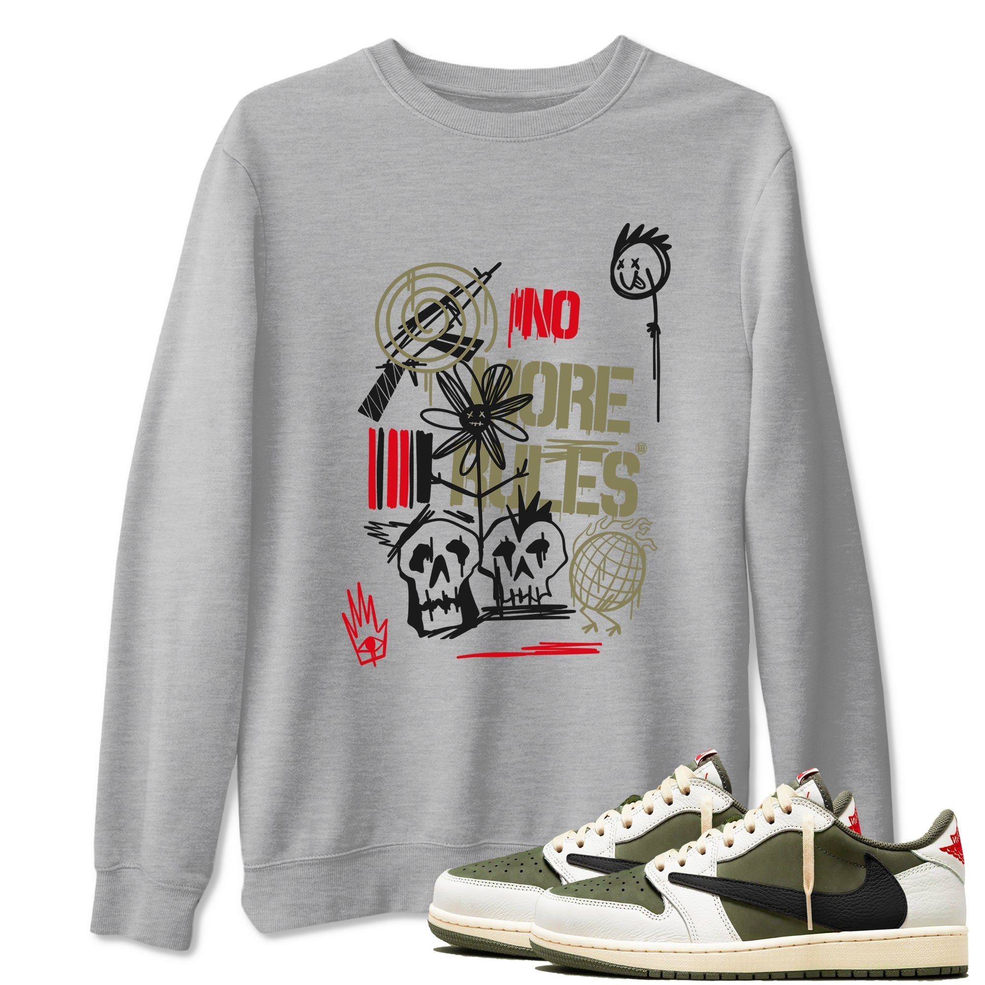No More Rules Sneaker Tees - Air Jordan 1 Travis Scott Medium Olive