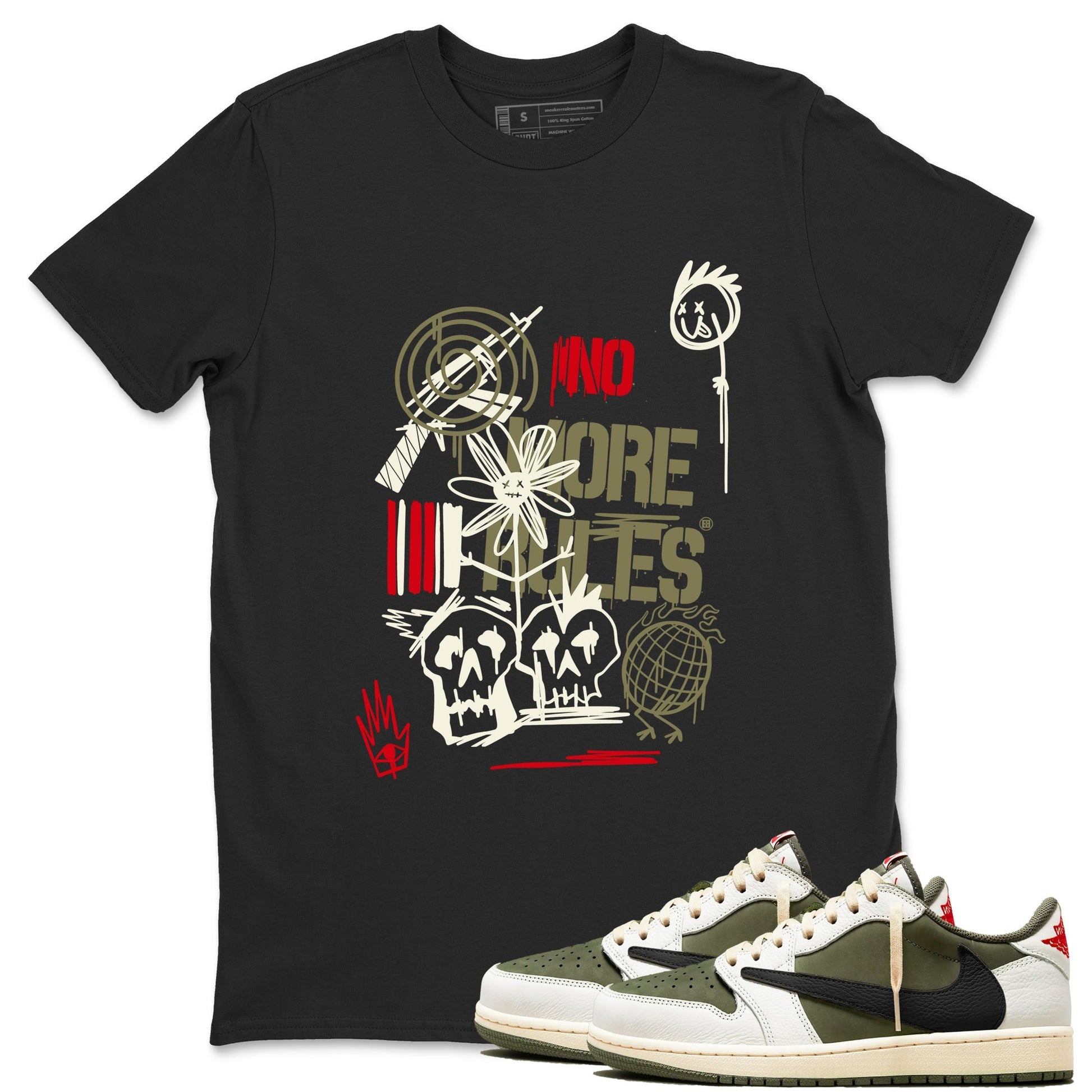No More Rules Sneaker Tees - Air Jordan 1 Travis Scott Medium Olive