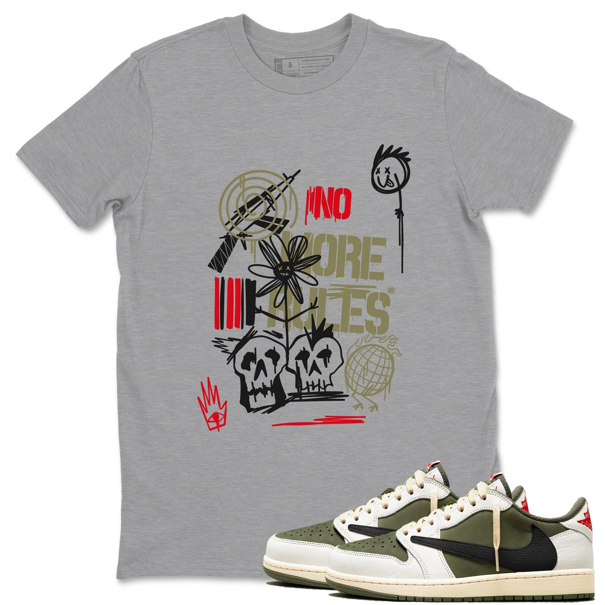 No More Rules Sneaker Tees - Air Jordan 1 Travis Scott Medium Olive