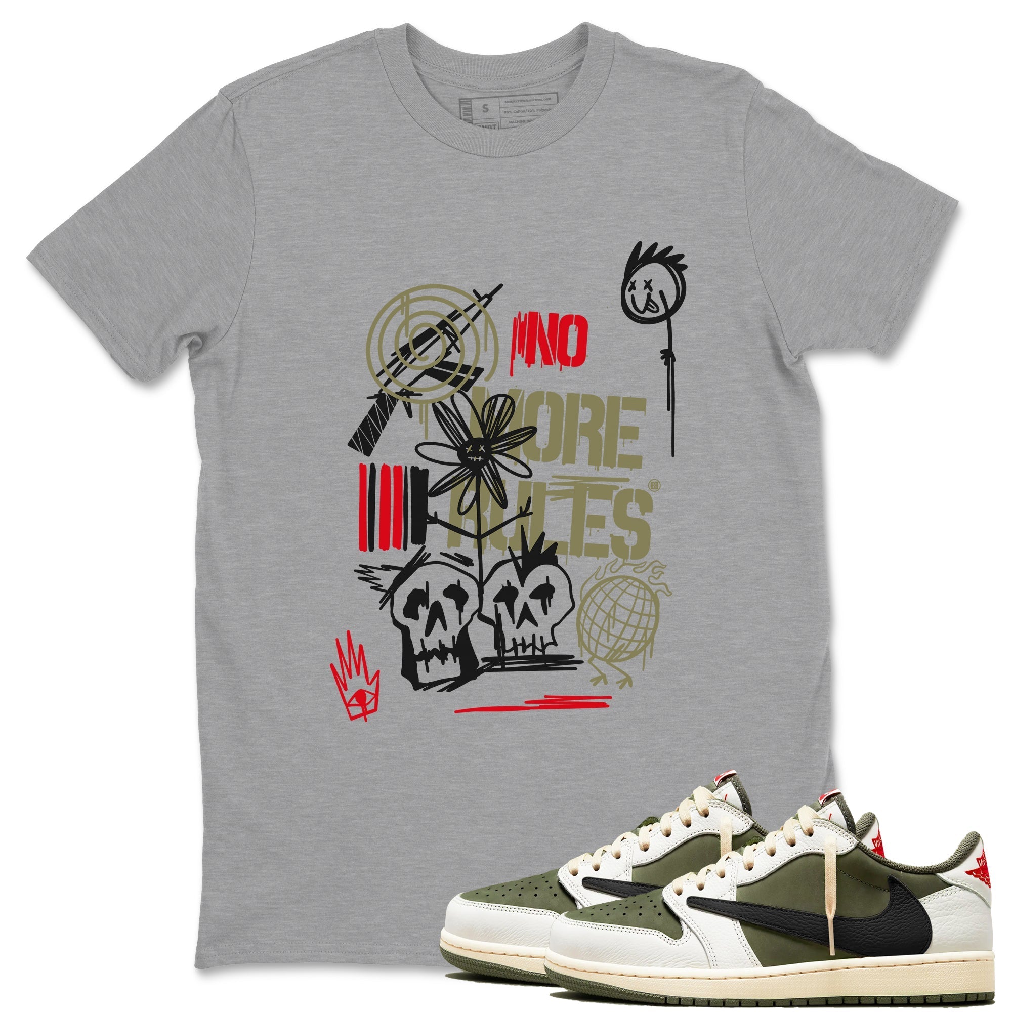 No More Rules Sneaker Tees - Air Jordan 1 Travis Scott Medium Olive