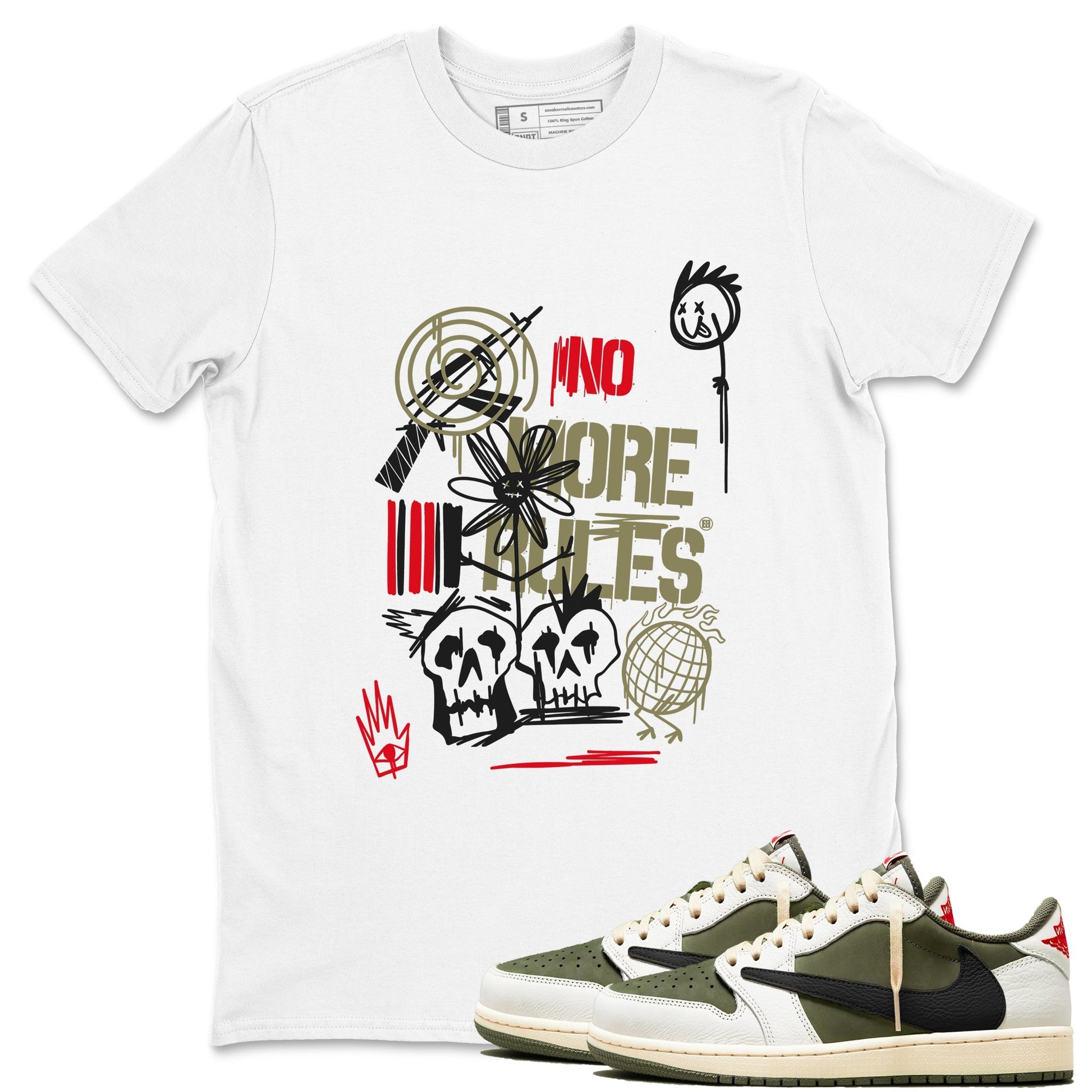 No More Rules Sneaker Tees - Air Jordan 1 Travis Scott Medium Olive