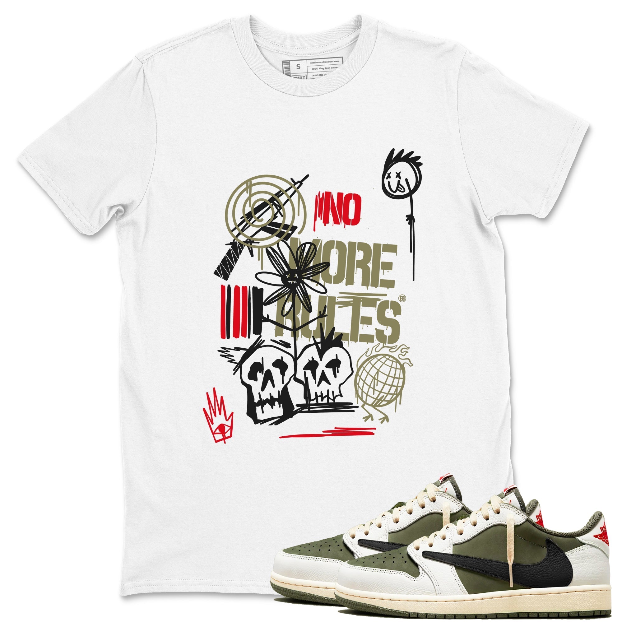 No More Rules Sneaker Tees - Air Jordan 1 Travis Scott Medium Olive