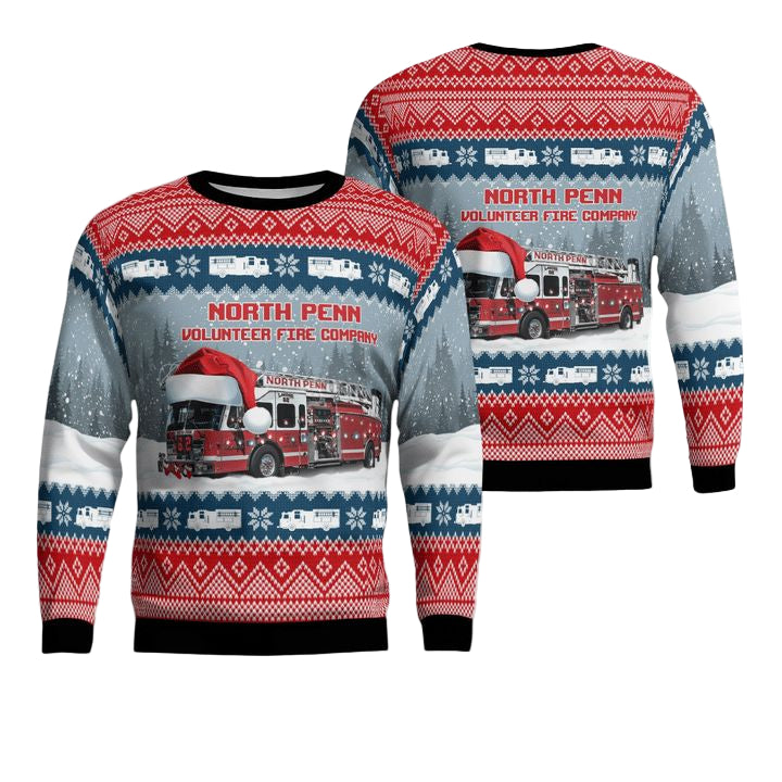 North Wales Pennsylvania North Penn Volunteer Fire Company Christmas Sweater 3D ? Usalast