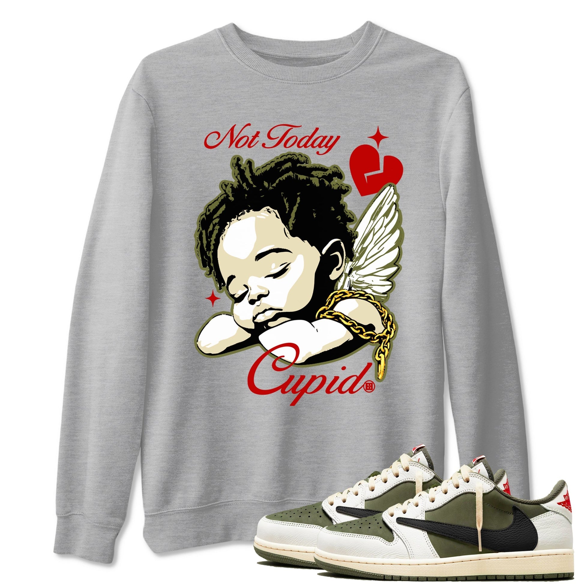 Not Today Cupid Sneaker Tees - Air Jordan 1 Travis Scott Medium Olive