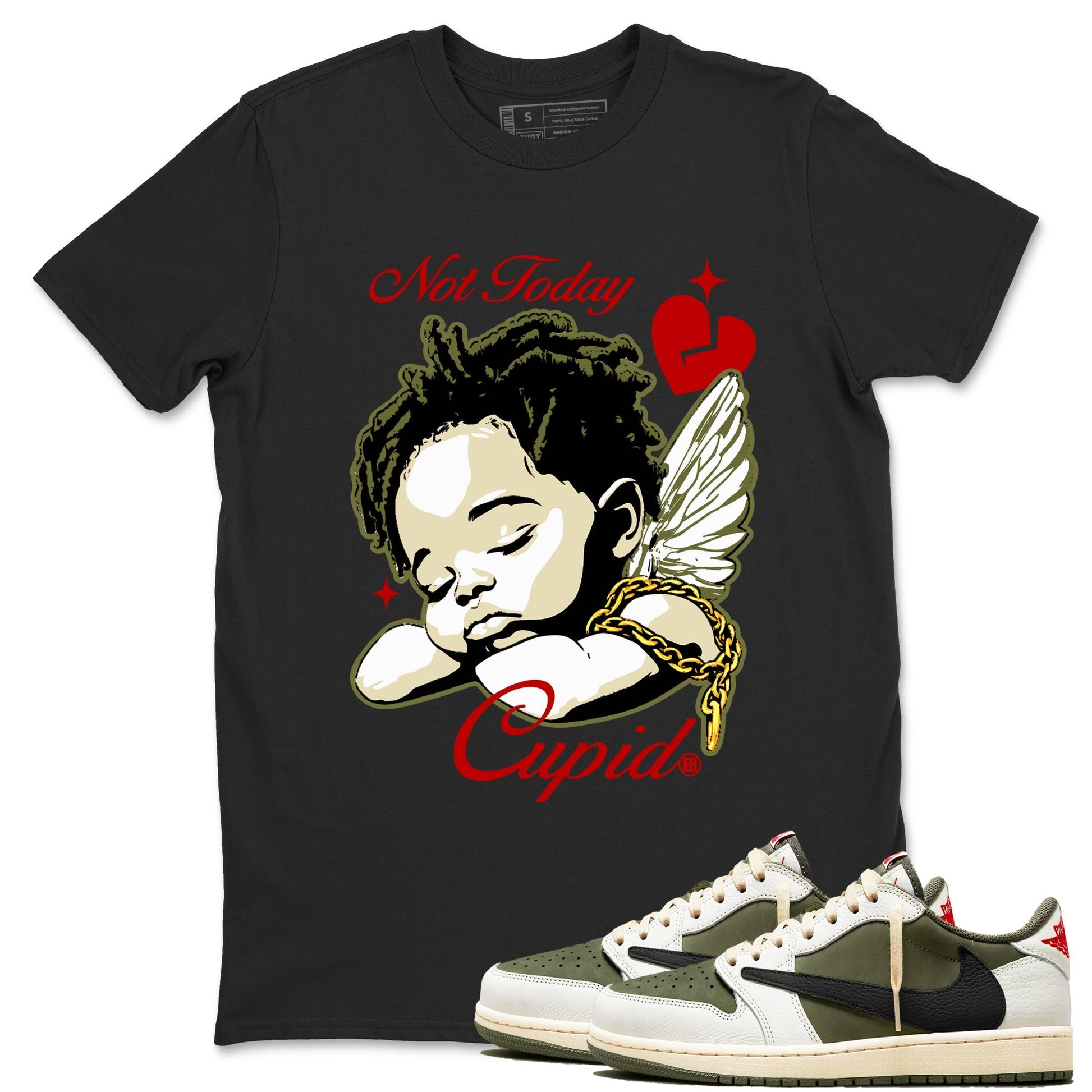 Not Today Cupid Sneaker Tees - Air Jordan 1 Travis Scott Medium Olive