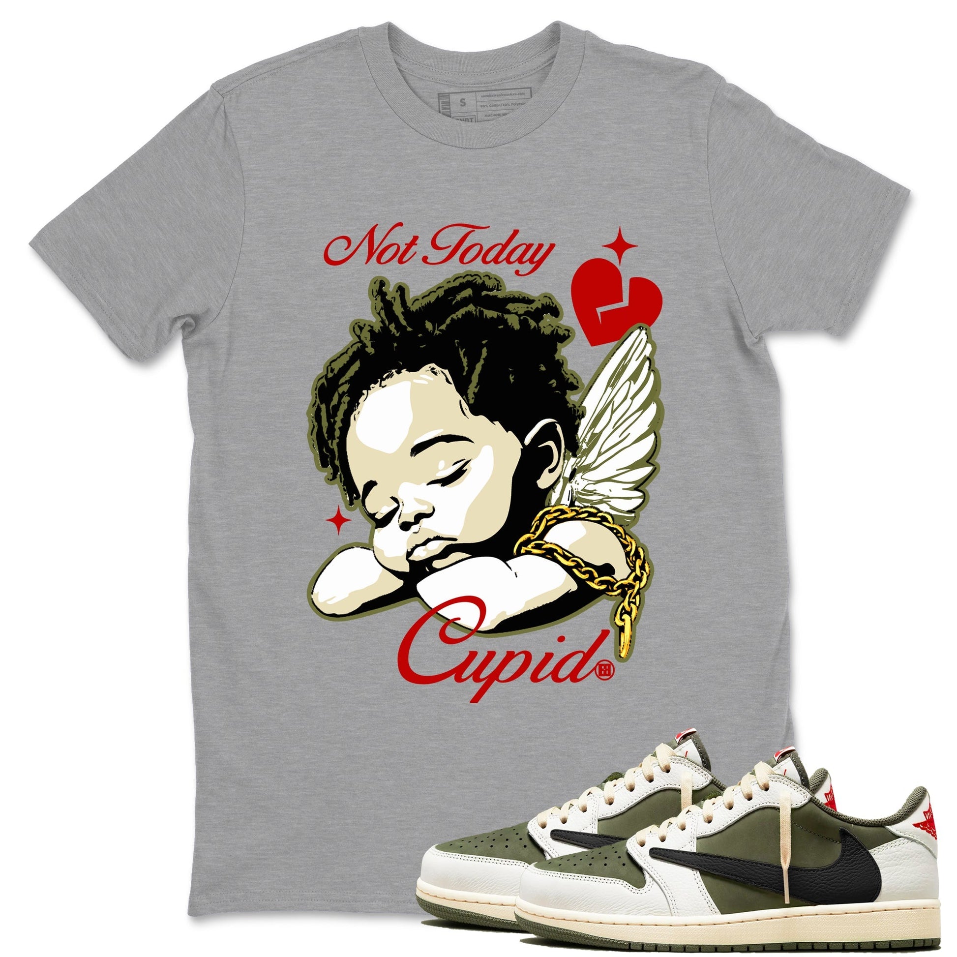 Not Today Cupid Sneaker Tees - Air Jordan 1 Travis Scott Medium Olive
