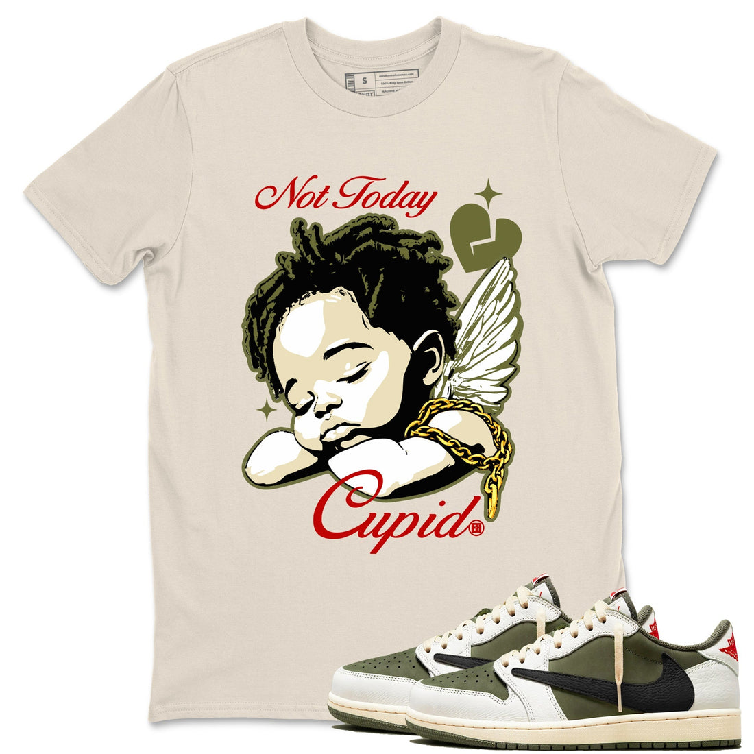 Not Today Cupid Sneaker Tees - Air Jordan 1 Travis Scott Medium Olive
