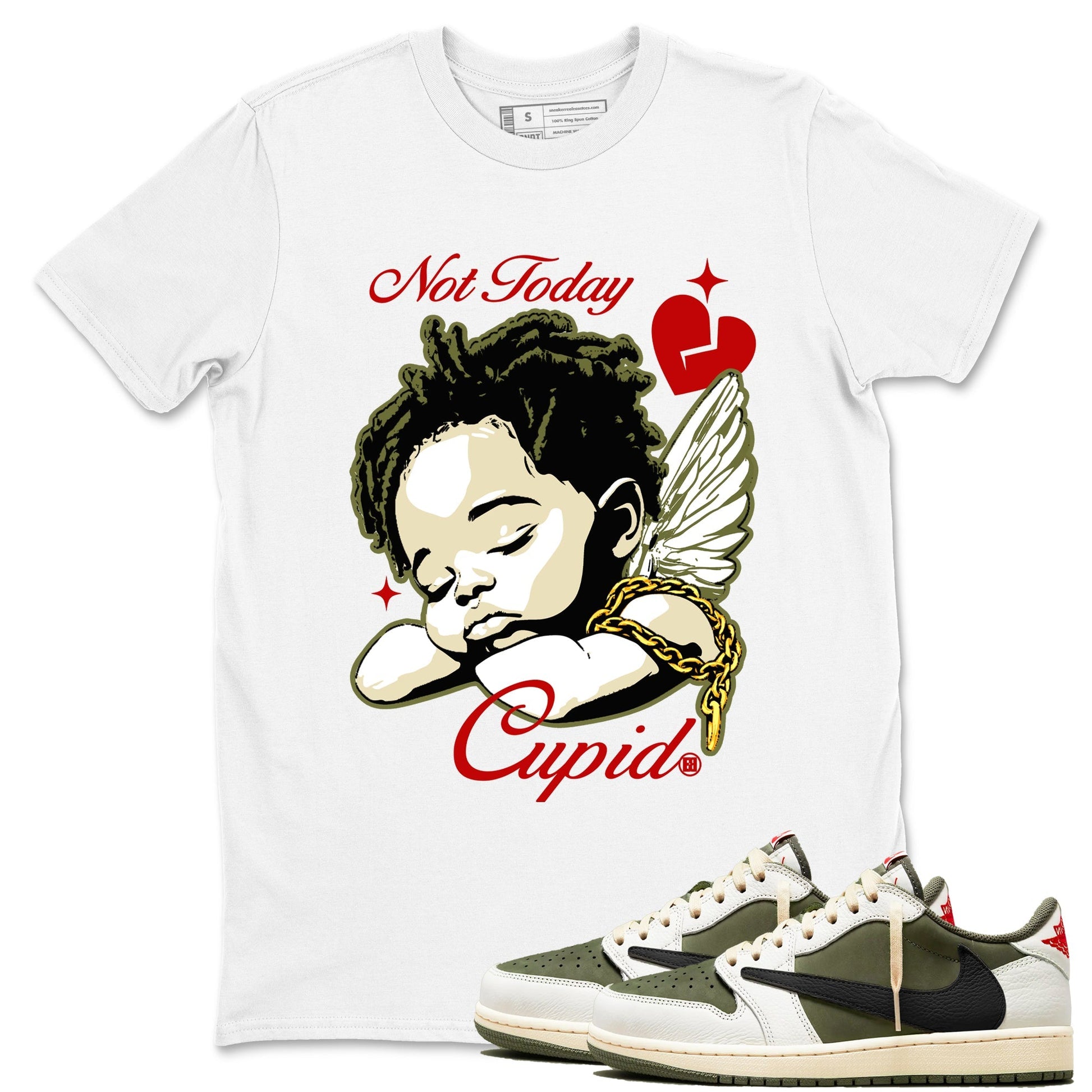 Not Today Cupid Sneaker Tees - Air Jordan 1 Travis Scott Medium Olive