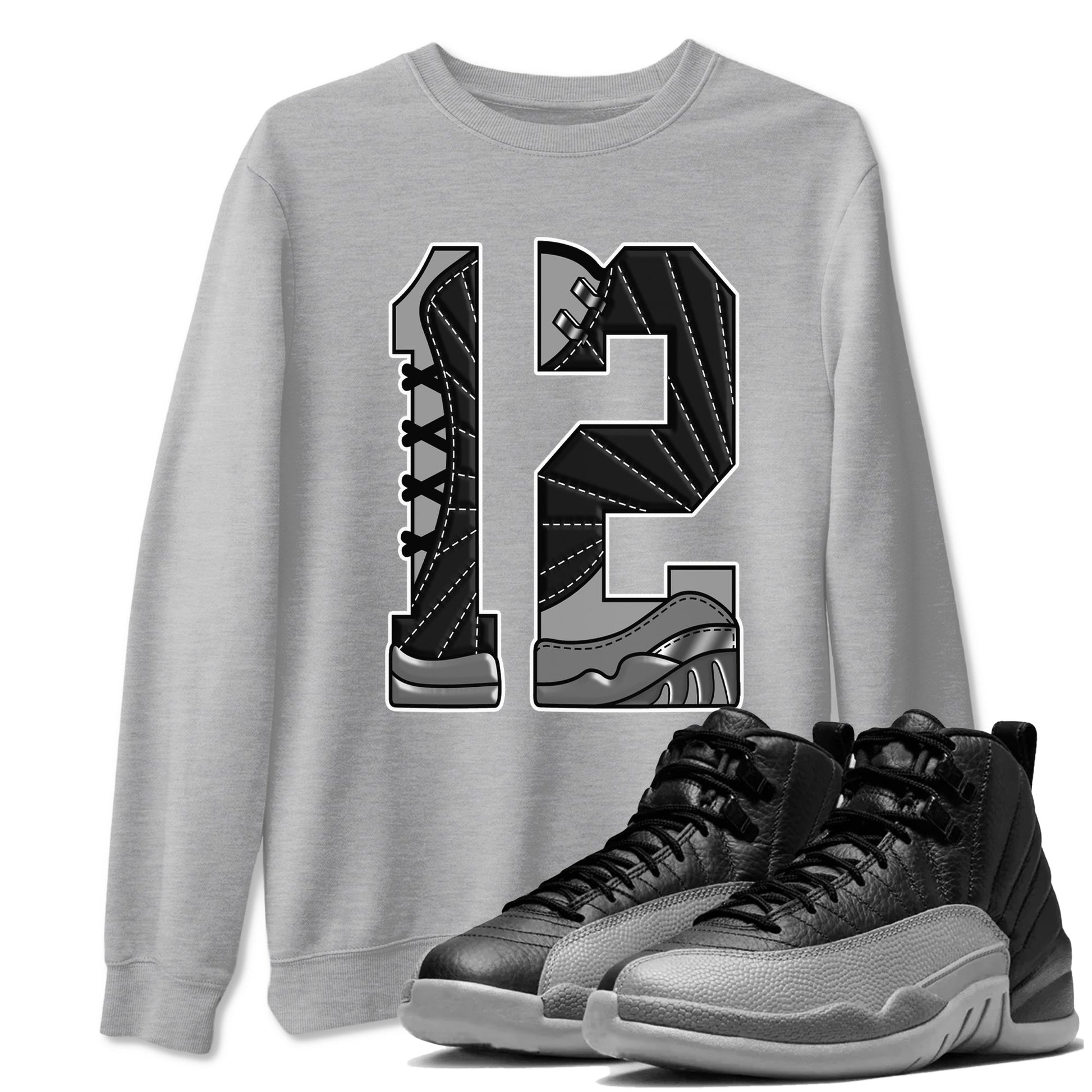 Number 12 Sneaker Tees - Air Jordan 12 Black Wolf Grey