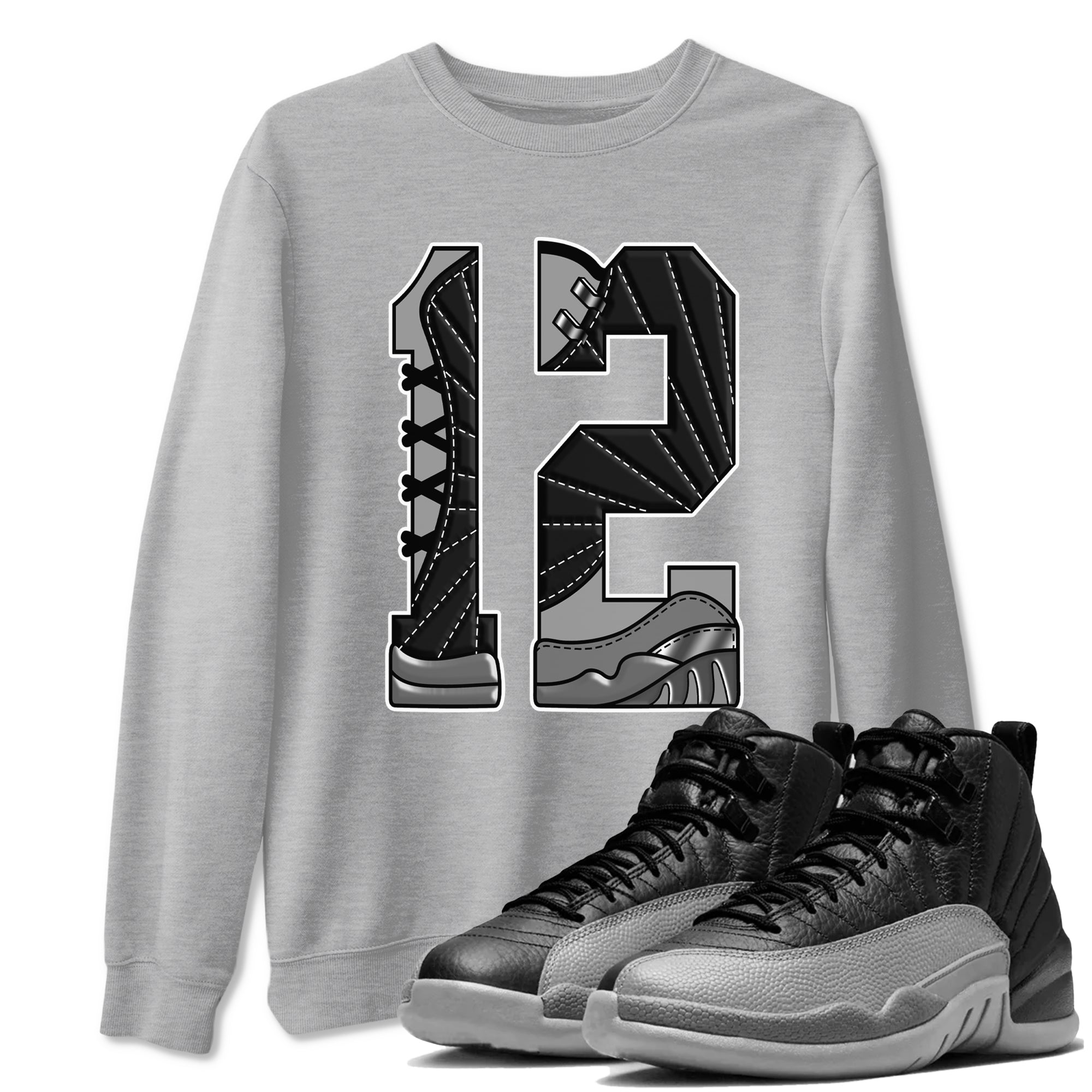Number 12 Sneaker Tees - Air Jordan 12 Black Wolf Grey