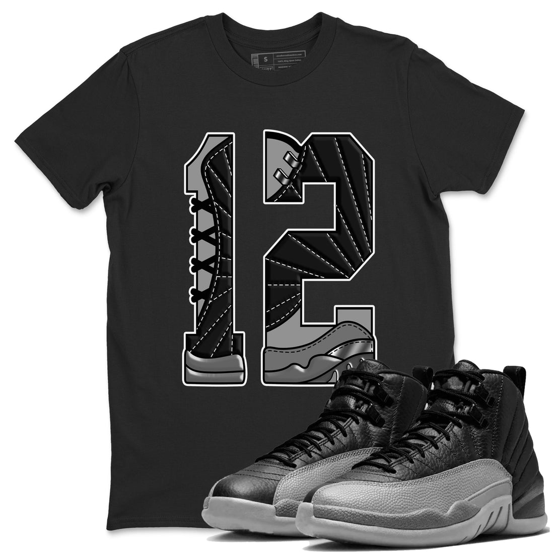 Number 12 Sneaker Tees - Air Jordan 12 Black Wolf Grey