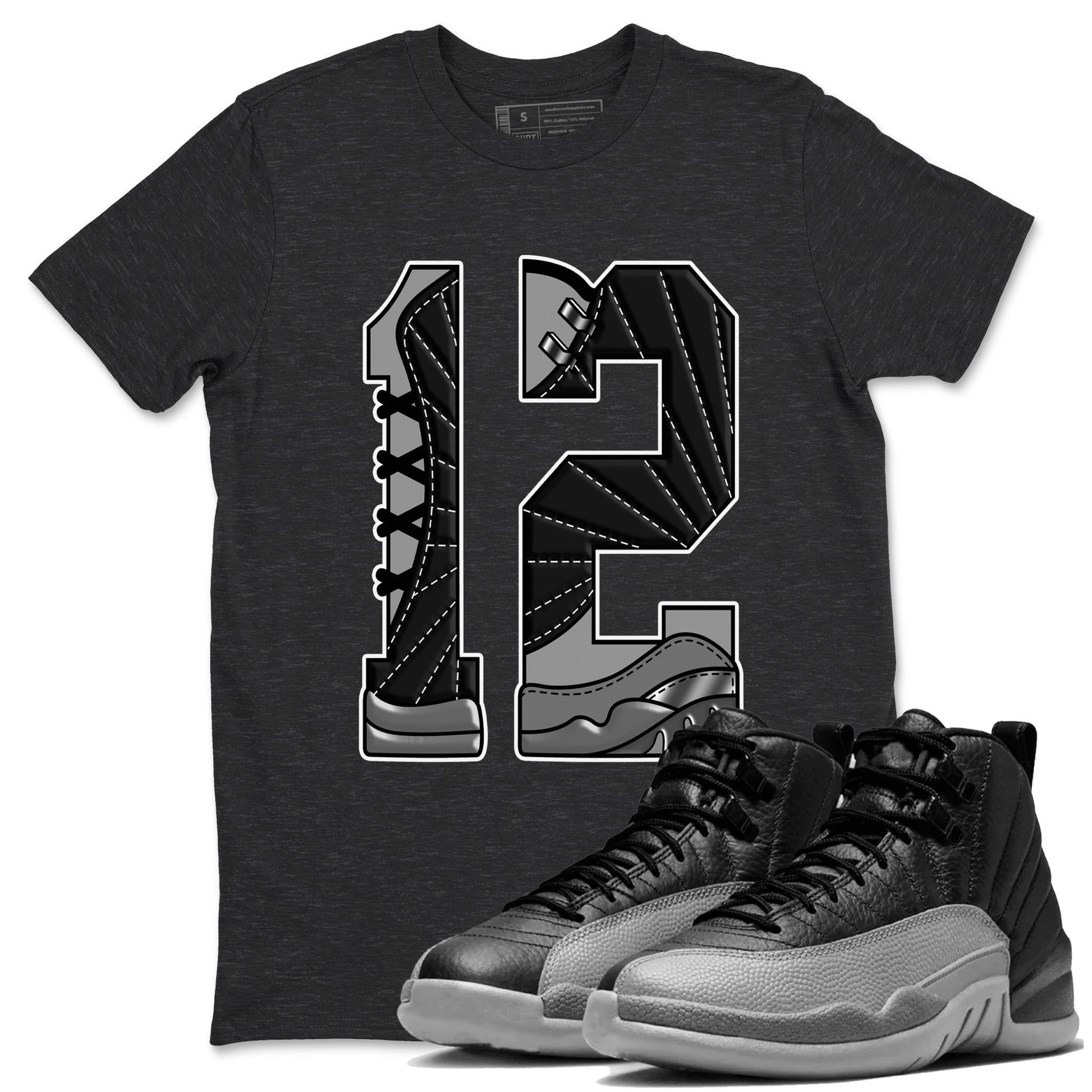 Number 12 Sneaker Tees - Air Jordan 12 Black Wolf Grey
