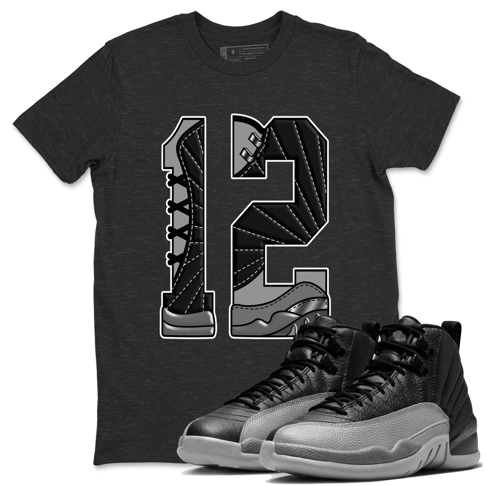 Number 12 Sneaker Tees - Air Jordan 12 Black Wolf Grey