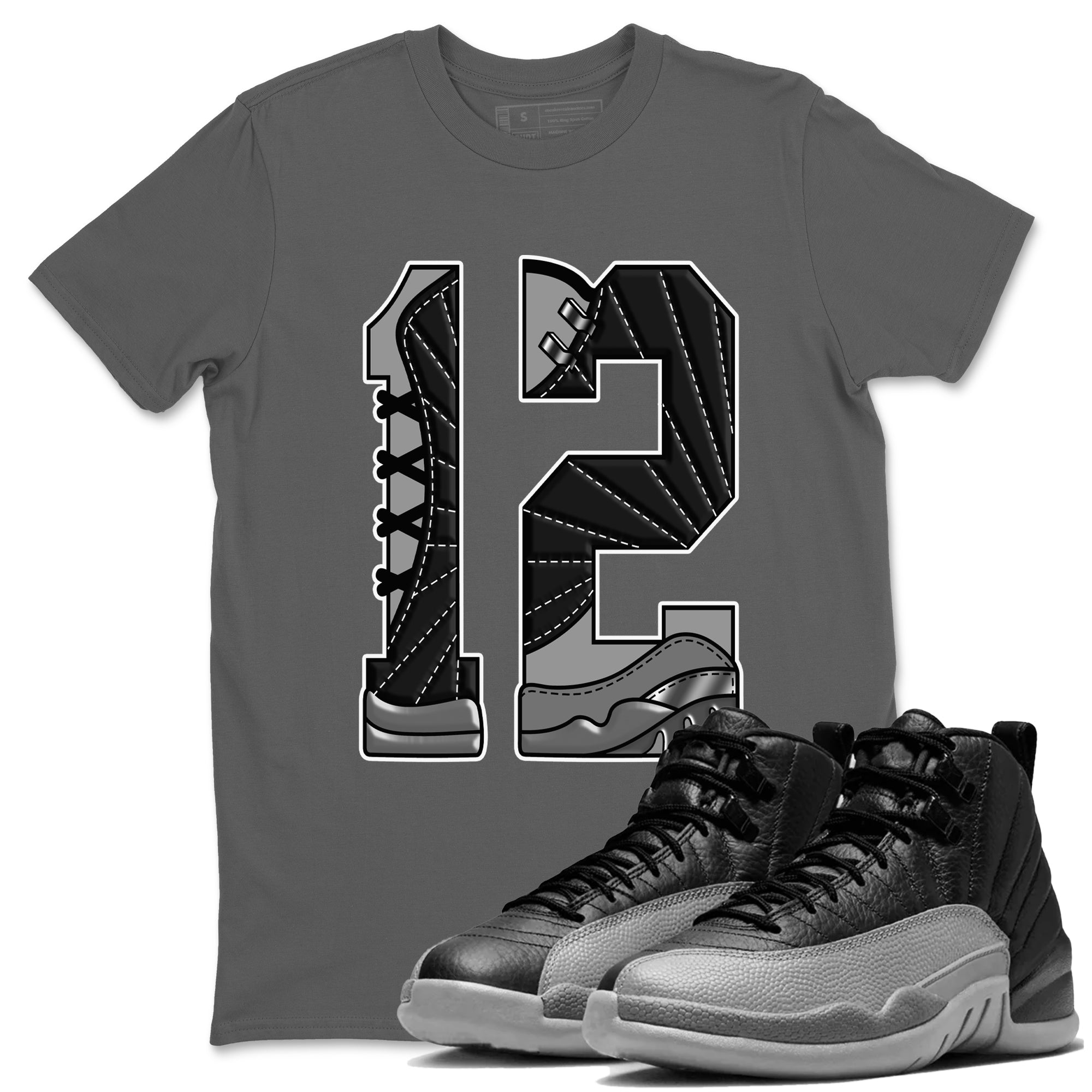 Number 12 Sneaker Tees - Air Jordan 12 Black Wolf Grey