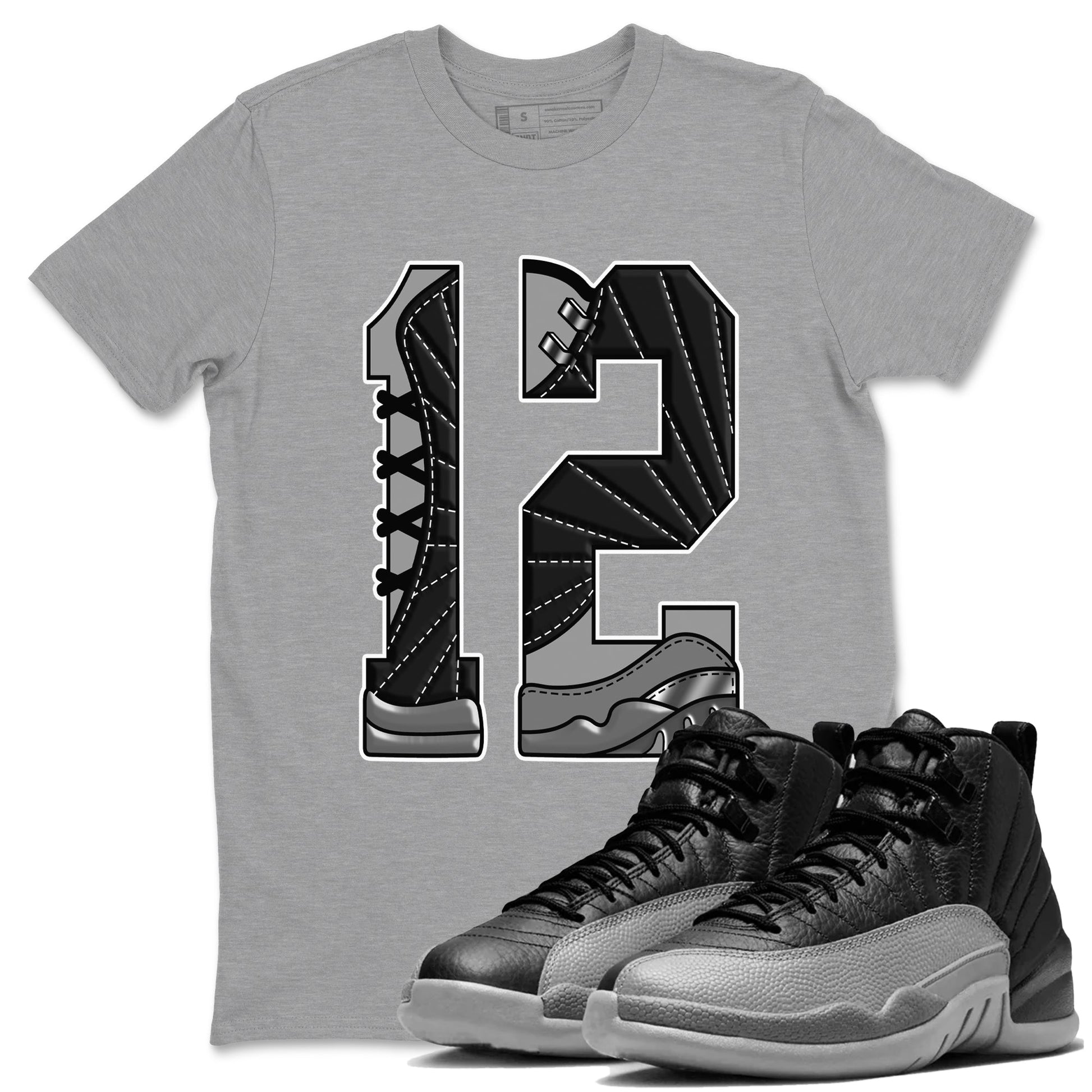 Number 12 Sneaker Tees - Air Jordan 12 Black Wolf Grey