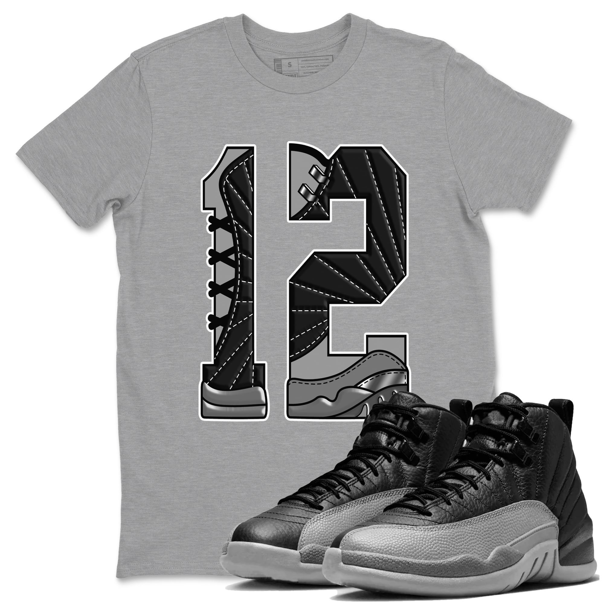 Number 12 Sneaker Tees - Air Jordan 12 Black Wolf Grey
