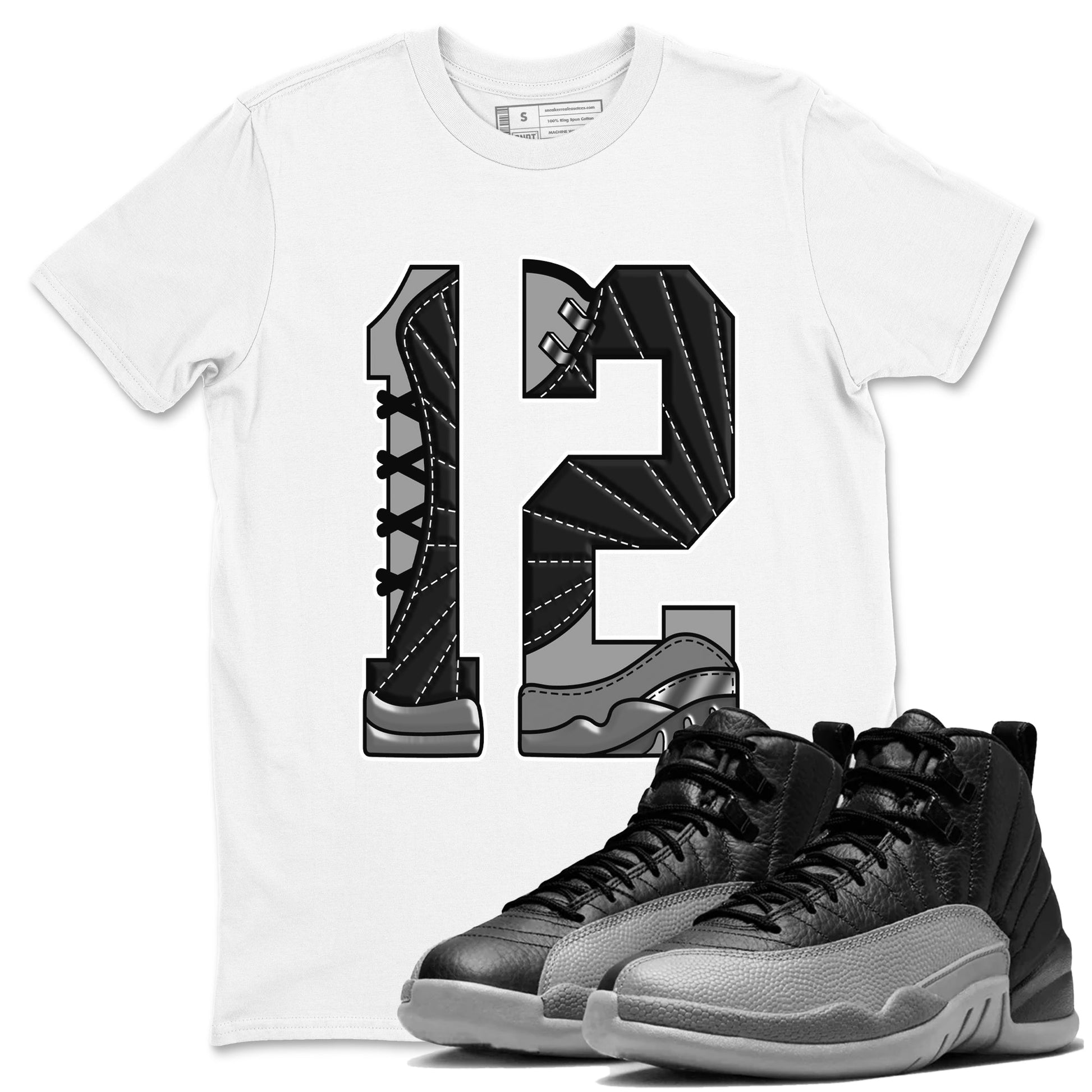 Number 12 Sneaker Tees - Air Jordan 12 Black Wolf Grey