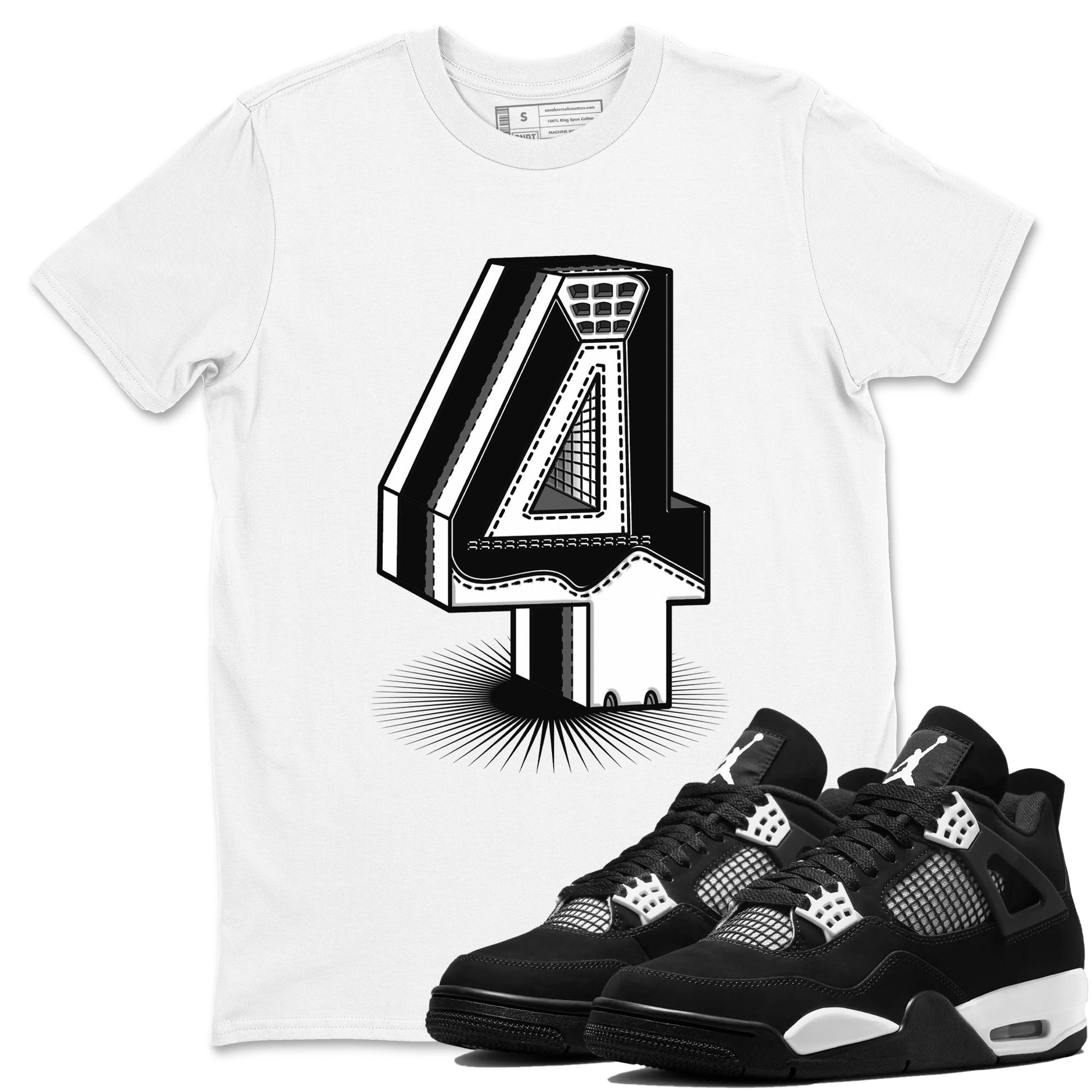 Number Statue Sneaker Tees - Air Jordan 4 White Thunder