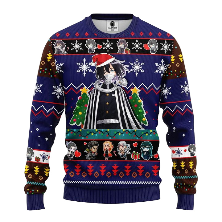 Obanai Iguro Demon Slayer Anime Ugly Christmas Sweater Blue 1 Amazing Gift Idea Thanksgiving Gift ? Usalast