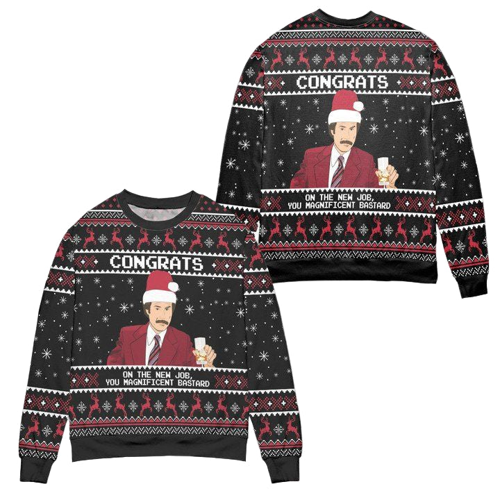 Patton Congrats On The New Job You Magnificent Bastard Ugly Christmas Sweater ? Black ? Usalast