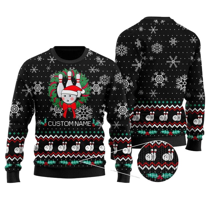 Personalized Bowling Christmas Snowflakes Image Noel Pattern Ugly Christmas Sweater ? Usalast
