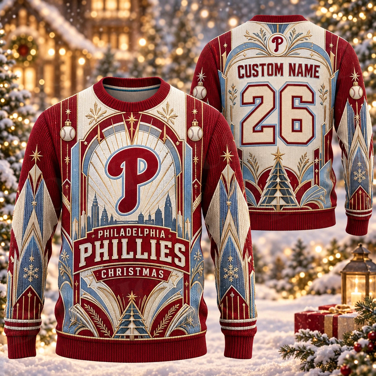 Custom Name And Number Philadelphia Phillies Christmas Ugly Sweater 2026
