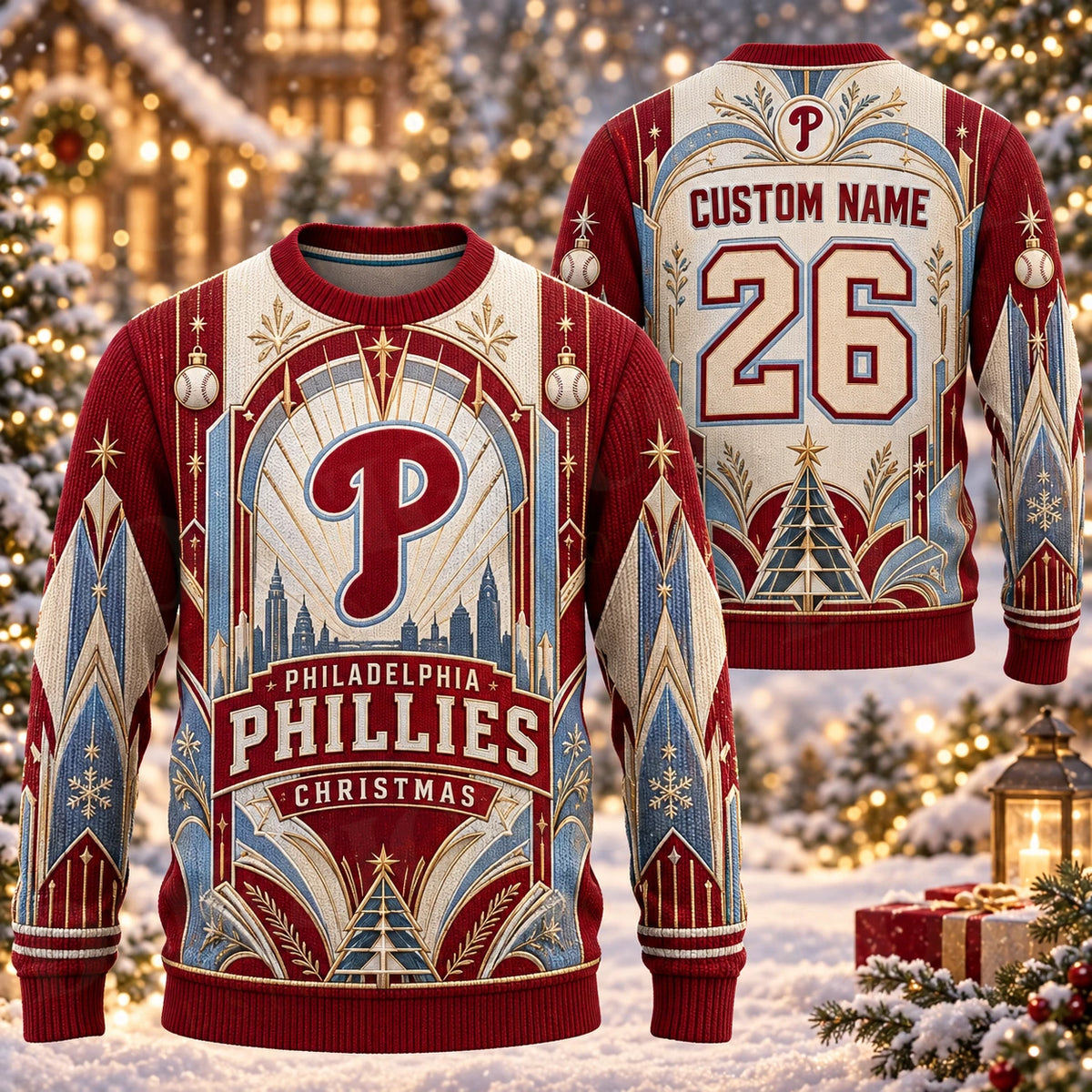Custom Name And Number Philadelphia Phillies Christmas Ugly Sweater 2026