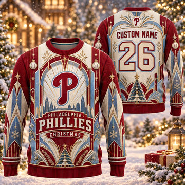 Custom Name And Number Philadelphia Phillies Christmas Ugly Sweater 2026