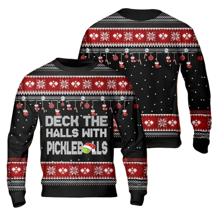 Pickleball Deck The Halls Christmas AOP Sweater ? D961 ? Usalast