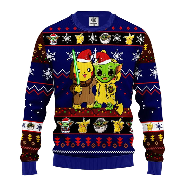 Pikachu And Yoda Ugly Christmas Sweater Blue 1 Amazing Gift Idea Thanksgiving Gift ? Usalast