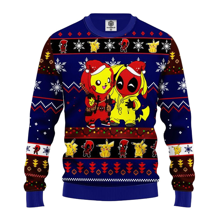 Pikachu Deadpool Christmas Sweater Blue 1 Amazing Gift Idea Thanksgiving Gift ? Usalast
