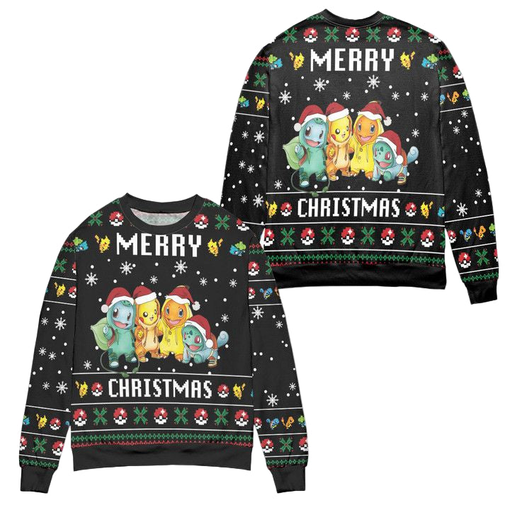 Pikachu Pokemon Friends Merry Christmas Snowflake Pattern Ugly Christmas Sweater ? Usalast