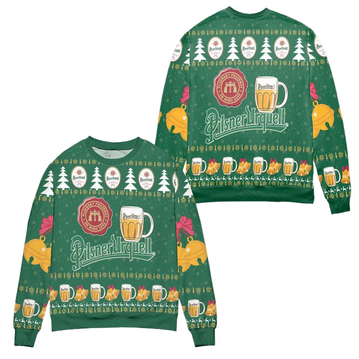 Pilsner Urquell Beer Pine Tree Snowflake Ugly Christmas Sweater ? Green ? Usalast